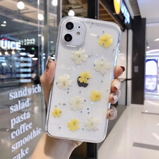 Qianliyao Real Dried Flowers Transparent Soft Cover For iPhone X 6 6S 7 8 Plus 11 Pro Max Phone Case For iphone XR XS Max Cover