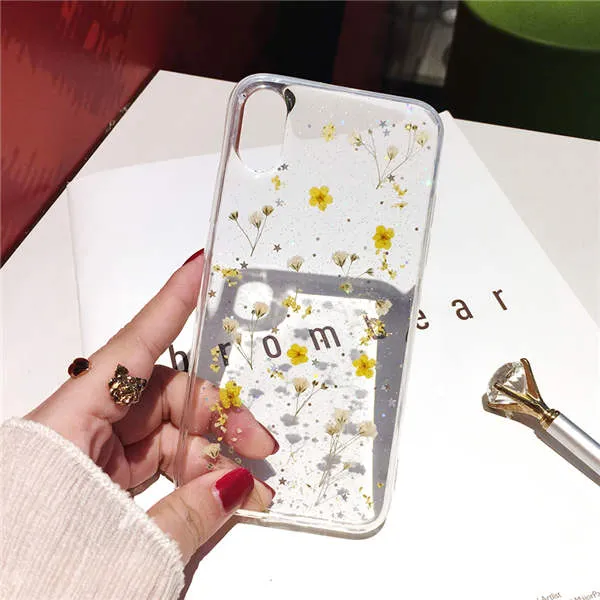 Qianliyao Real Dried Flowers Transparent Soft Cover For iPhone X 6 6S 7 8 Plus 11 Pro Max Phone Case For iphone XR XS Max Cover