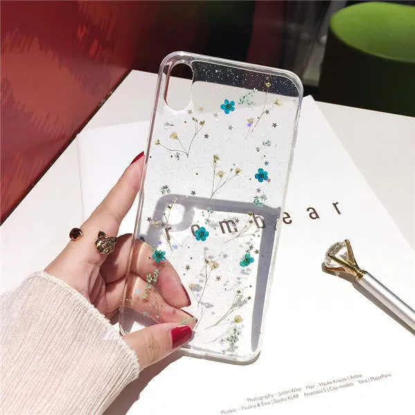 Qianliyao Real Dried Flowers Transparent Soft Cover For iPhone X 6 6S 7 8 Plus 11 Pro Max Phone Case For iphone XR XS Max Cover