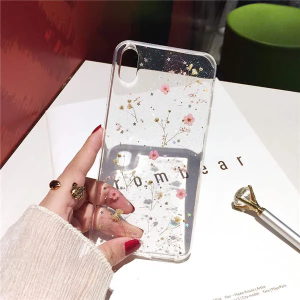 Qianliyao Real Dried Flowers Transparent Soft Cover For iPhone X 6 6S 7 8 Plus 11 Pro Max Phone Case For iphone XR XS Max Cover