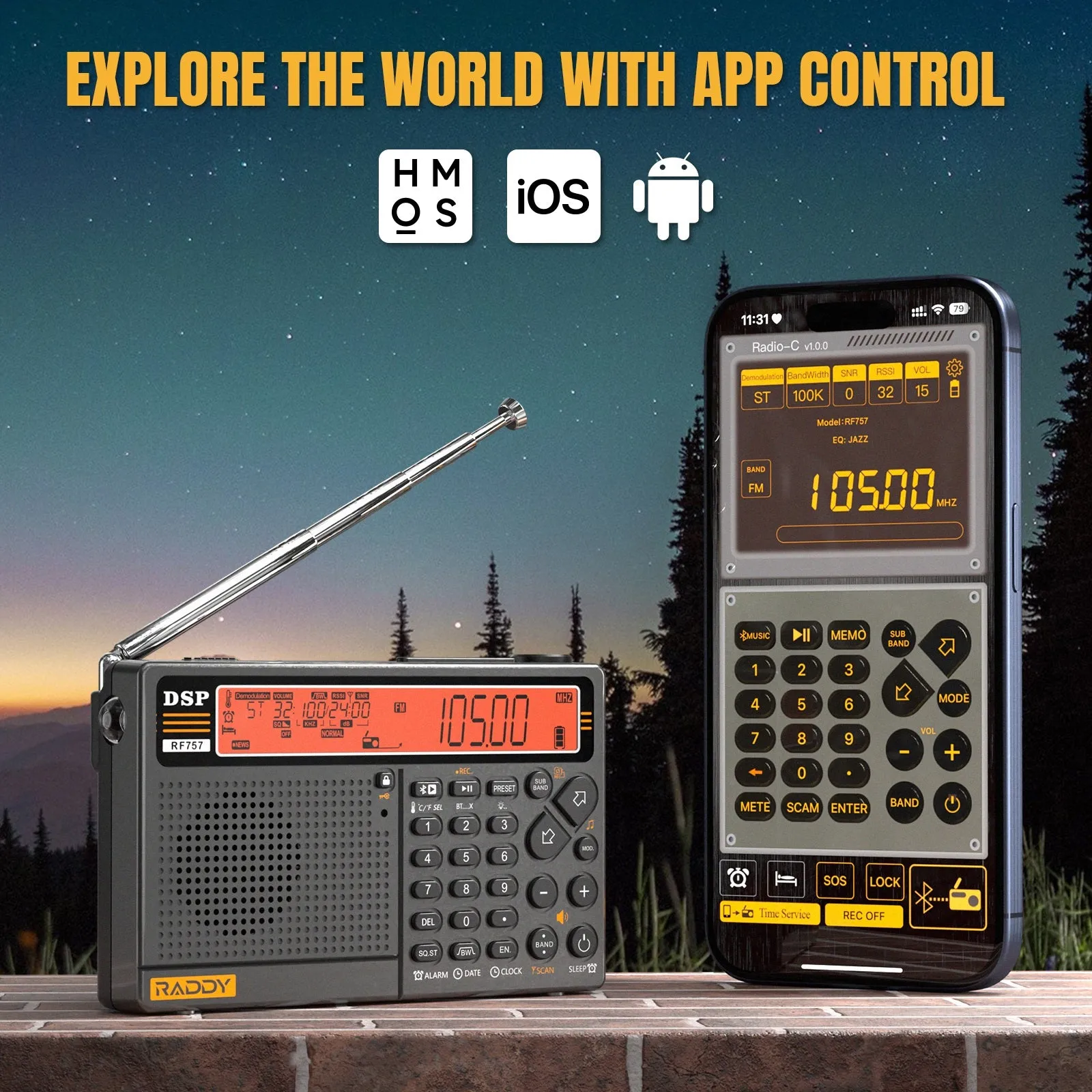 Raddy RF757 Shortwave Radio | APP Control | AM/FM/SW/VHF/UHF/CB/AIR/NOAA | 1000 Presets | Bluetooth 5.0 | 2500mAh Battery