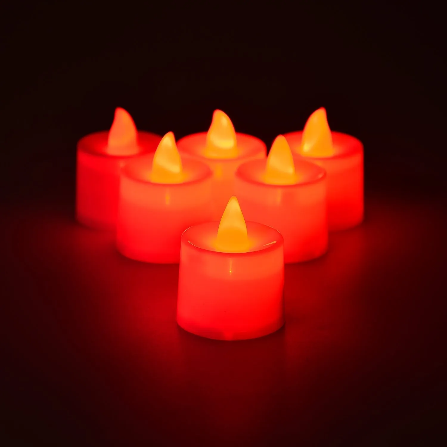 Red Flameless LED Tealights, Smokeless Plastic Decorative Candles - Led Tea Light Candle For Home Decoration (Pack Of 24)