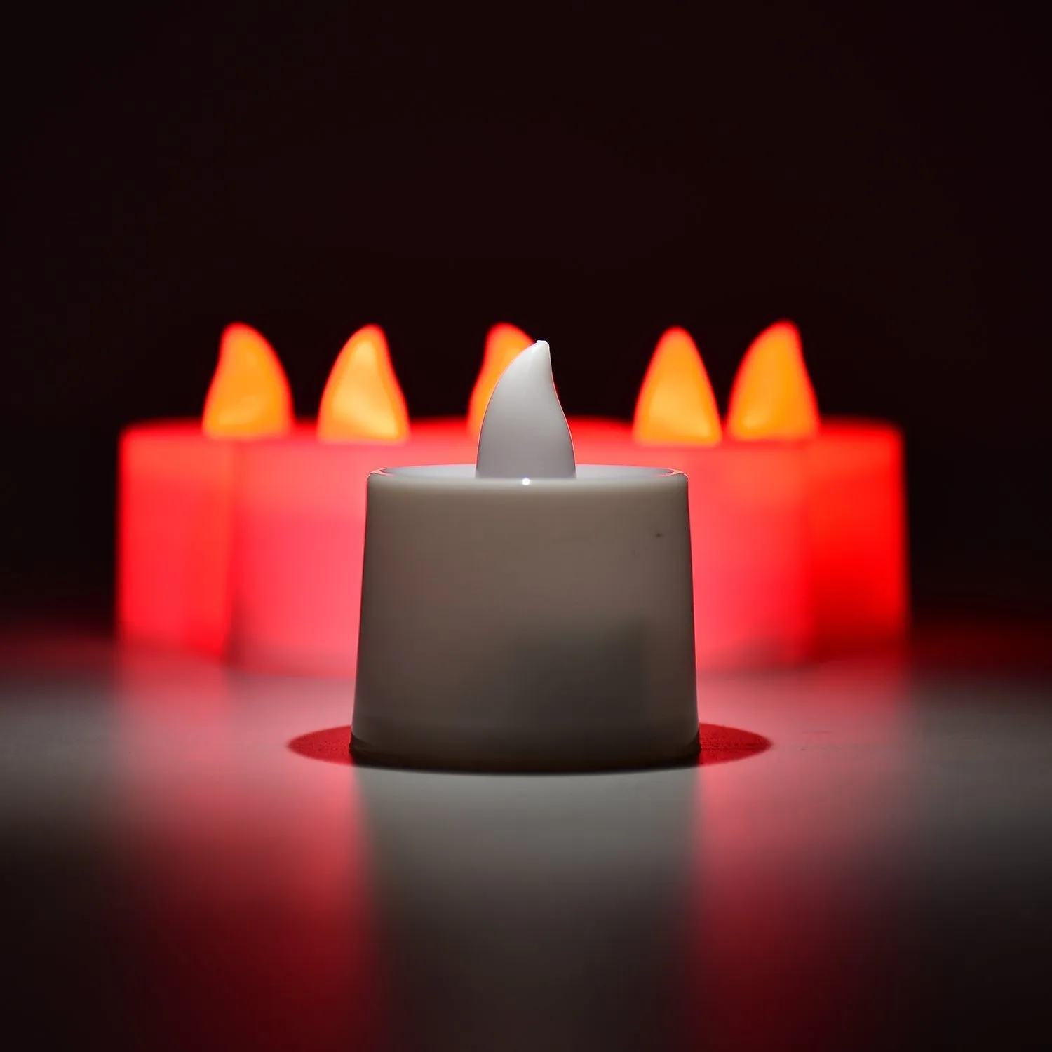 Red Flameless LED Tealights, Smokeless Plastic Decorative Candles - Led Tea Light Candle For Home Decoration (Pack Of 24)