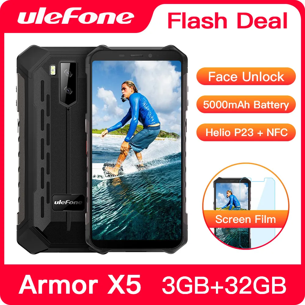 Ulefone Armor X5 Rugged Smartphone Android 9.0 Octa-core Helio P23 NFC IP68 3GB 32GB 5000mAh Cell Phone 4G  Mobile Phone Android