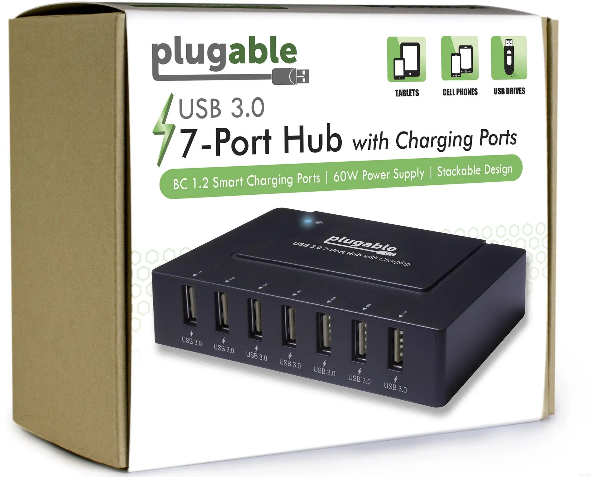 USB 3.0 7-Port Charging Hub with 60W Power Adapter