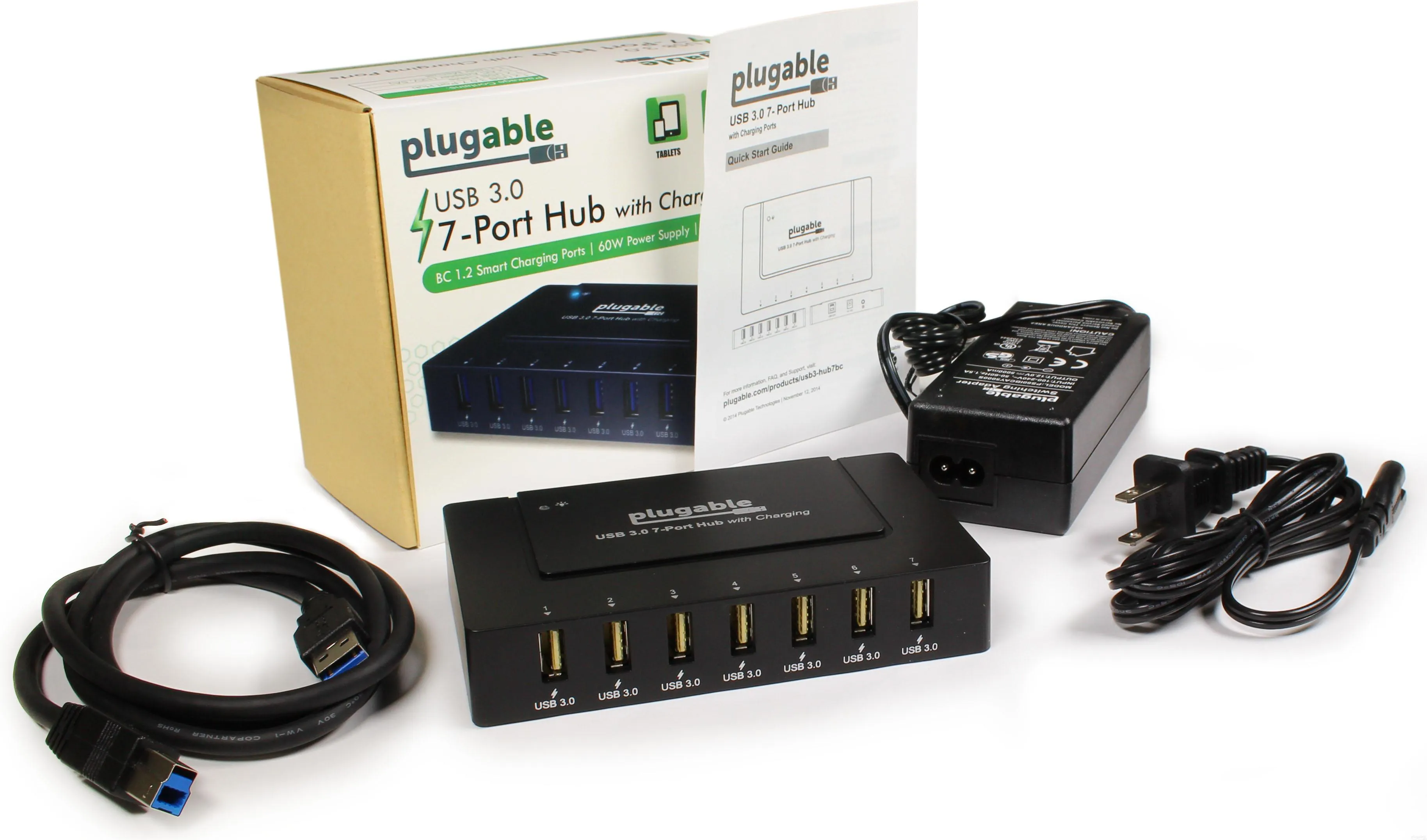 USB 3.0 7-Port Charging Hub with 60W Power Adapter