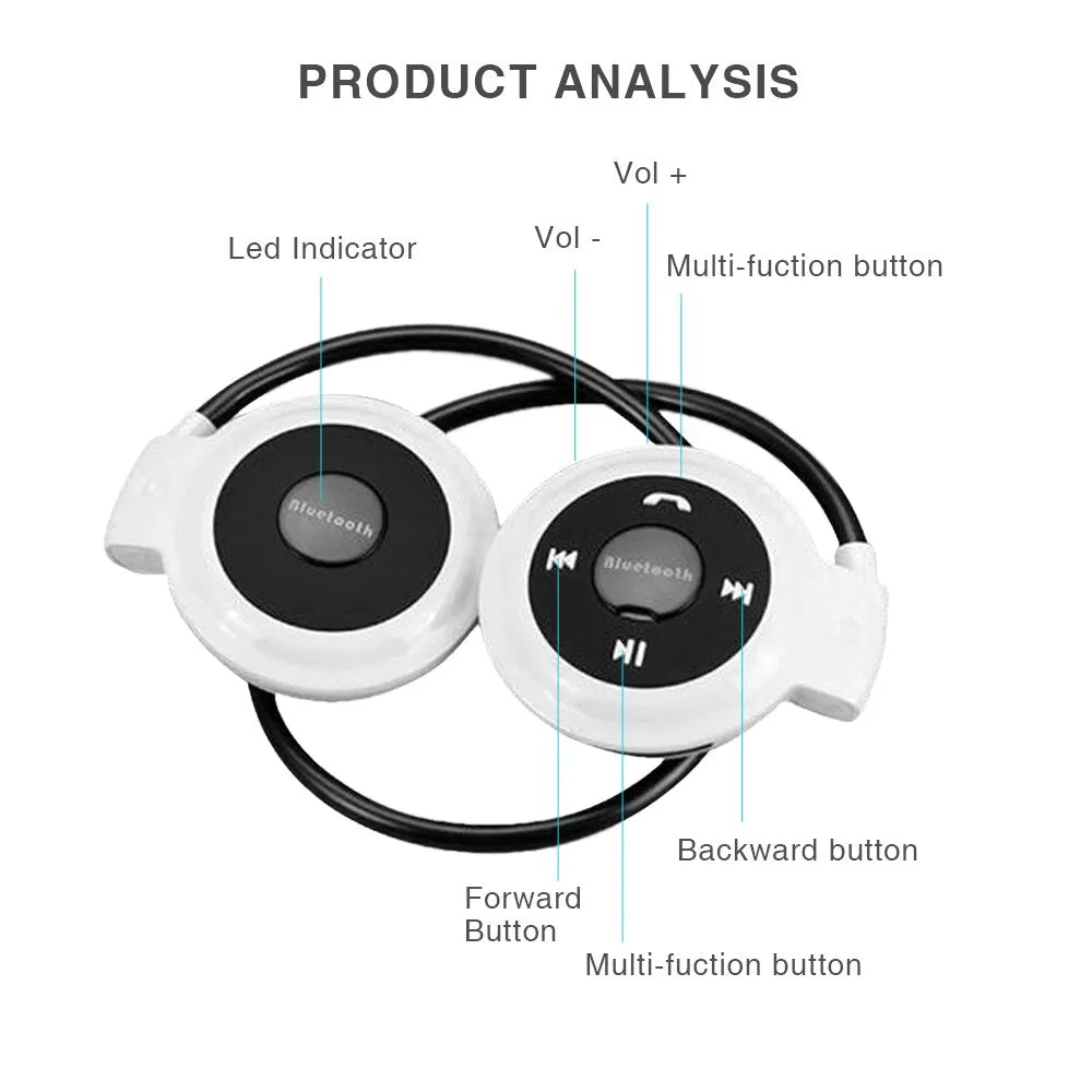 Vapeonly 503 Mini Bluetooth Headphone w/Handsfree MP3 Player Wireless Stereo Sport Headset Support TFCard FM Headband Headphone